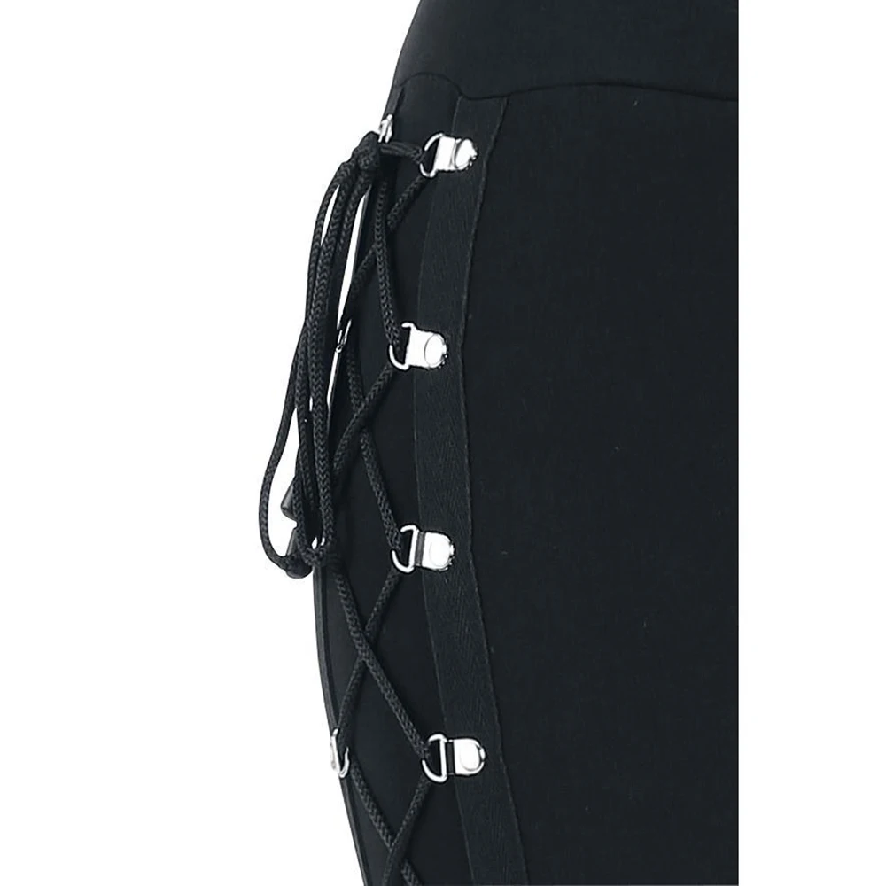 

Women Gothic Trousers Black Leggings 2021 Fashion Lace Up Streetwear Spring Fitness Elastic Skinny Legging Female Daily Bottom