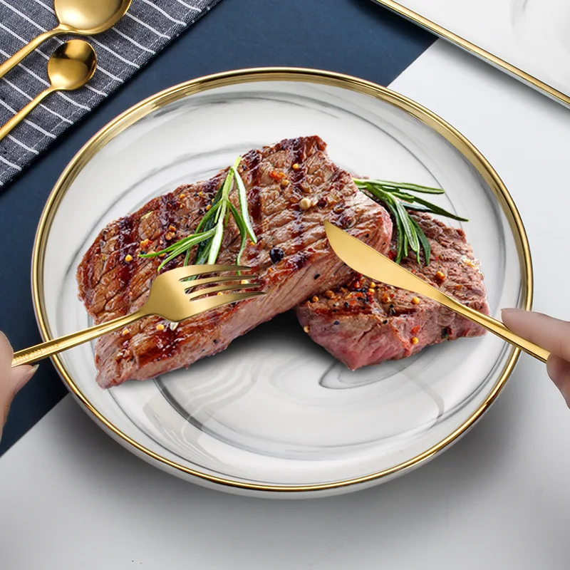 

Cutlery Set Dessert Fork Knives Spoon Chopsticks Stainless Steel Silverware Flatware Tableware black Silver Dinnerware Tableware