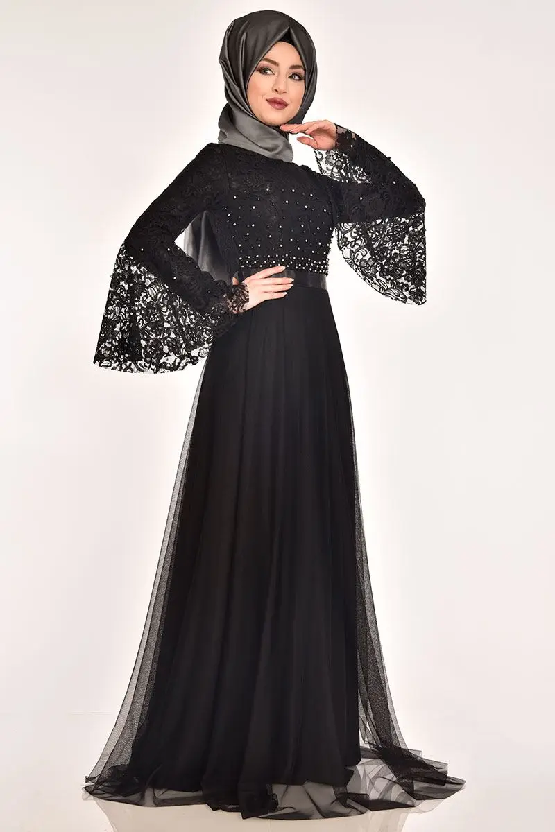 Черное кружевное вечернее платье ASM39200