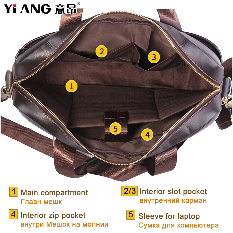 Портфель мужской из натуральной воловьей кожи саквояж кросс боди для ноутбука 14