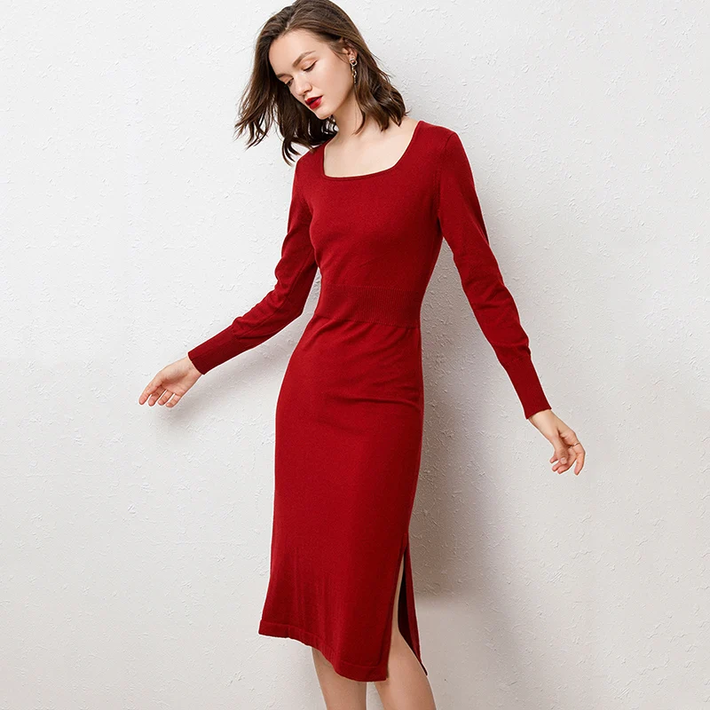 Высококачественное кашемировое вязаное женское платье-свитер женские