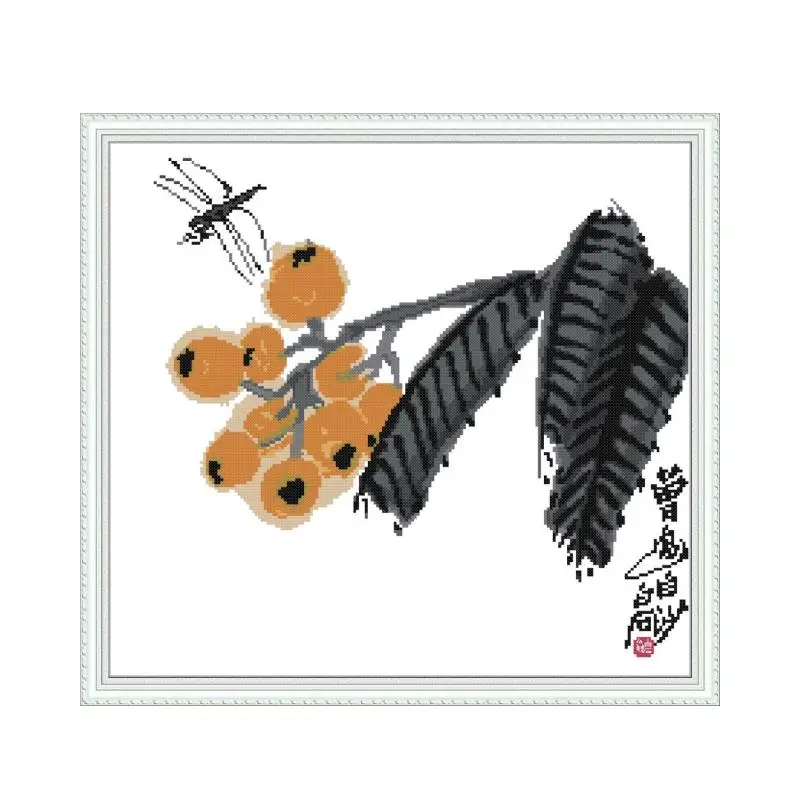 

Qi Baishi-Loquat cross stitch kit aida 14ct 11ct count printed canvas stitches embroidery DIY handmade needlework