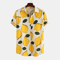 the most fashionable mens lemon hawaiian harajuku shirt casual shirt button versatile beach harajuku short sleeve printed shirt