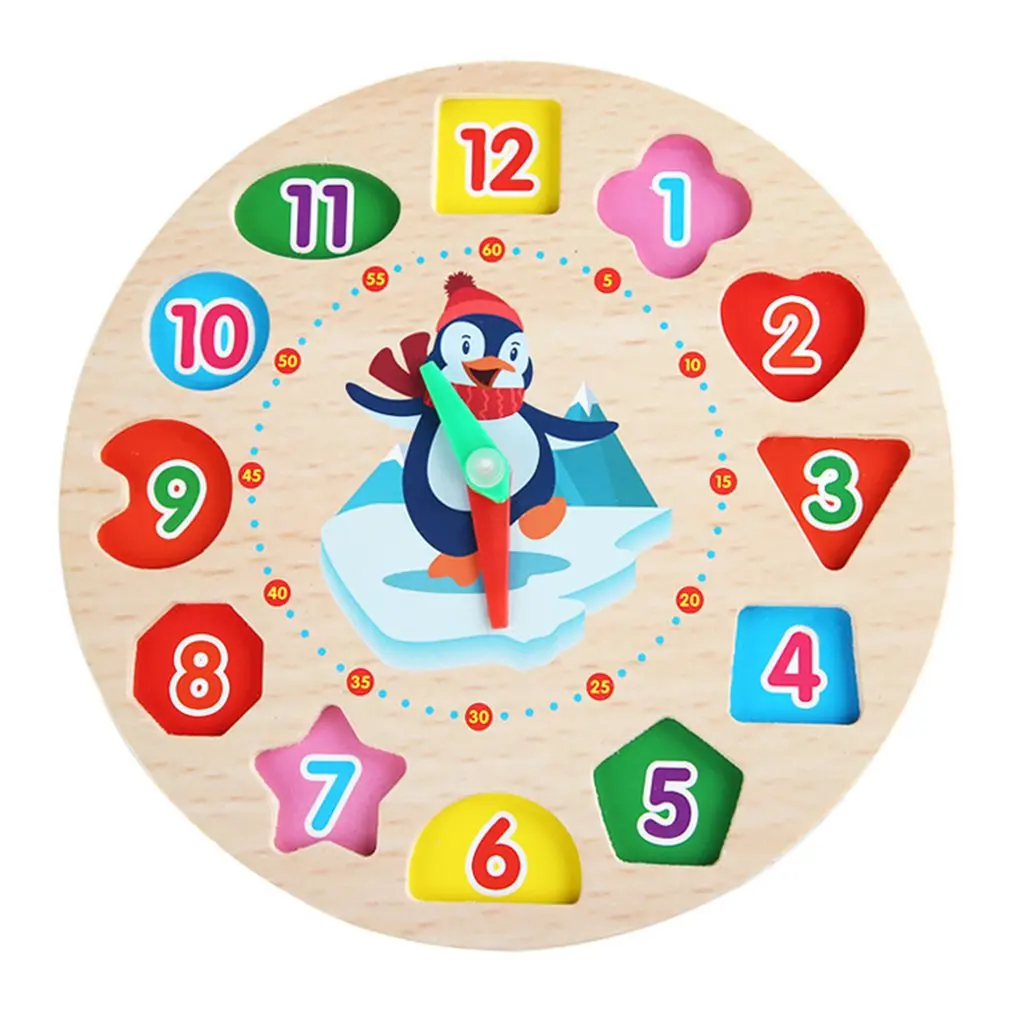 

Wooden Clock Puzzle Cartoon Animal Shape Tangram Cognitive Digital Clock Kids Early Educational Threading Assembly Toys
