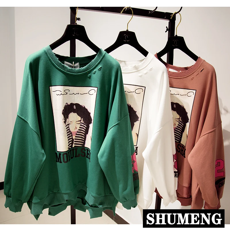 Женский пуловер с рукавами летучая мышь Свободный в Корейском стиле принтом Bf