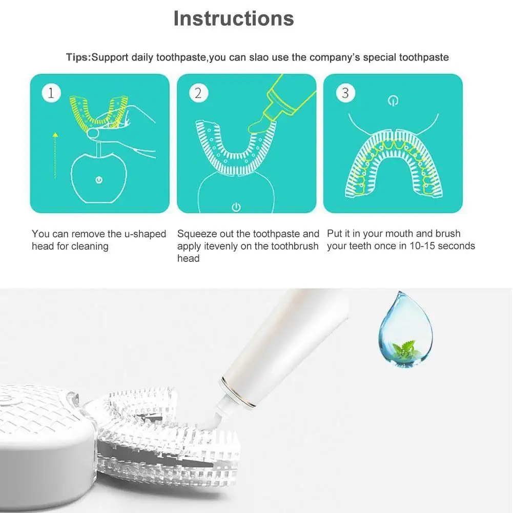 

Electric Toothbrush USB Rechargeable Ultrasonic U Shape 360 Degrees Intelligent Automatic Toothbrush 4 Modes Timer Blue Light