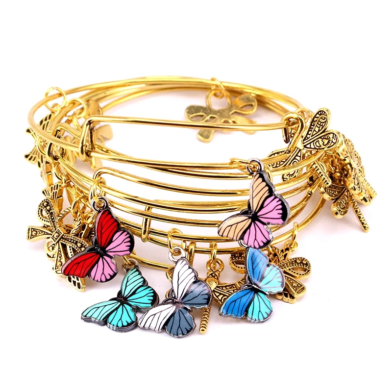 5pcs Gold Color Bangle Bracelet Set Adjustable Wire Cuff Bracelets for Women Fashion Jewelry Charm Bangles Gift C042 | Украшения и