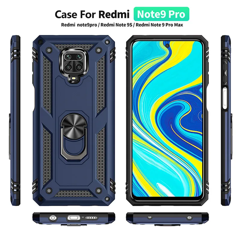 

Back Cover For Xiaomi Redmi Note 9S 9T 9 Pro Max Case Shockproof Armor Bracket Car Ring For Redmi Note 10 4G 10S