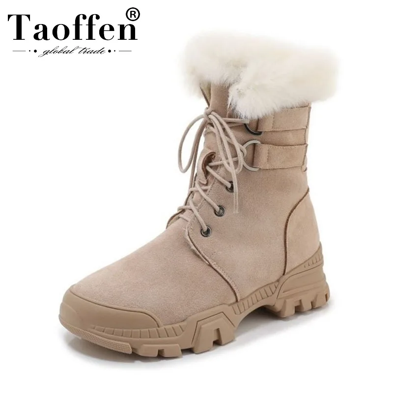 Женские ботинки на плоской подошве Taoffen теплые из натуральной кожи с