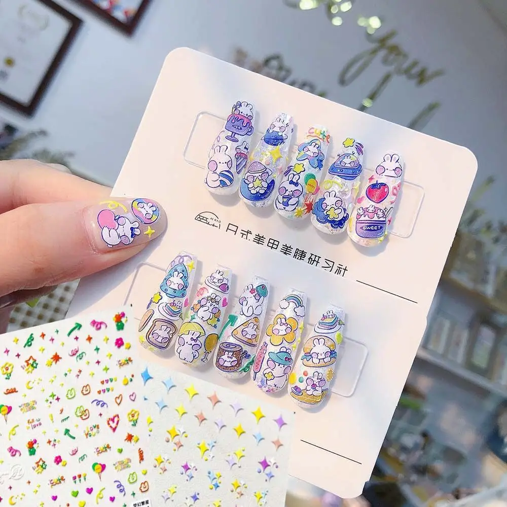

5D Japanese Embossed Nail Art Stickers Self-adhesive Color Stars Rabbit Cute Cartoon Butterfly Nail Art Stickers Decoration