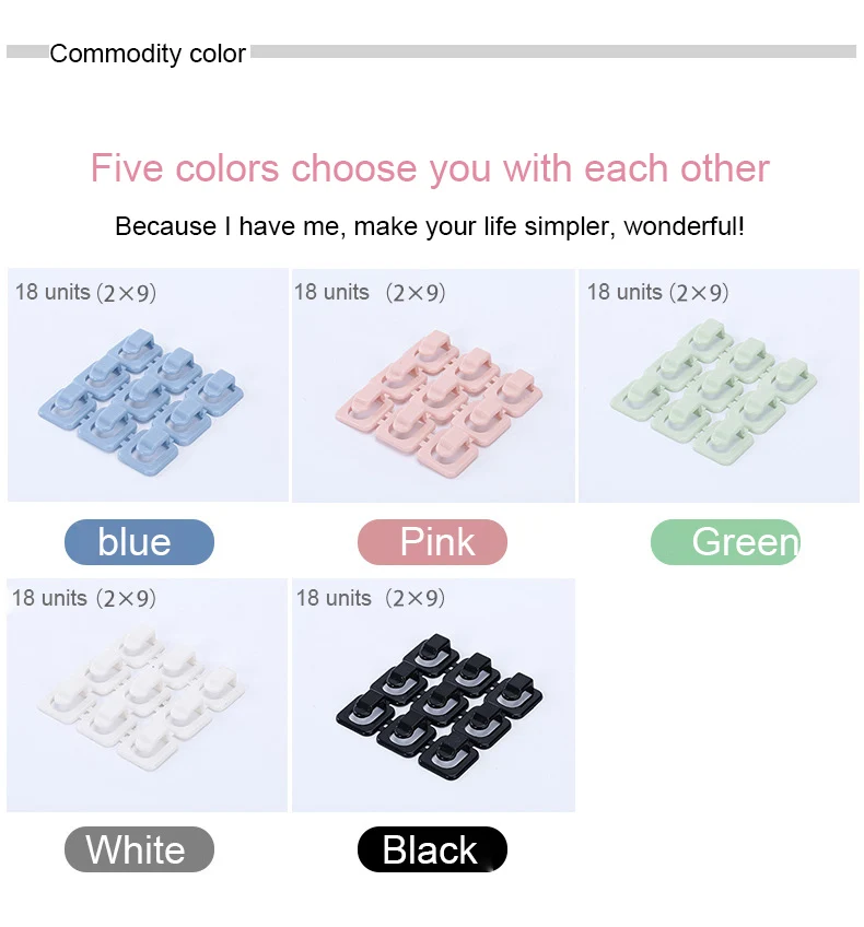 

18Pcs/Set Auto-stick Cable Organizer Electric Wire Retention Clips Hook Data Line Storage Holder Desktop Wall Cable Management
