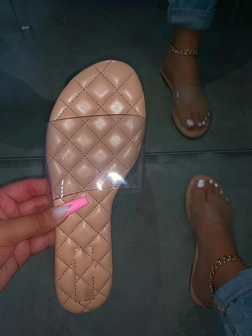 

Women's Sandals 2021 Summer Women's Slippers Transparent Vamp Comfortable Sole Low-heeled Sandals and Slippers Women FS21S167