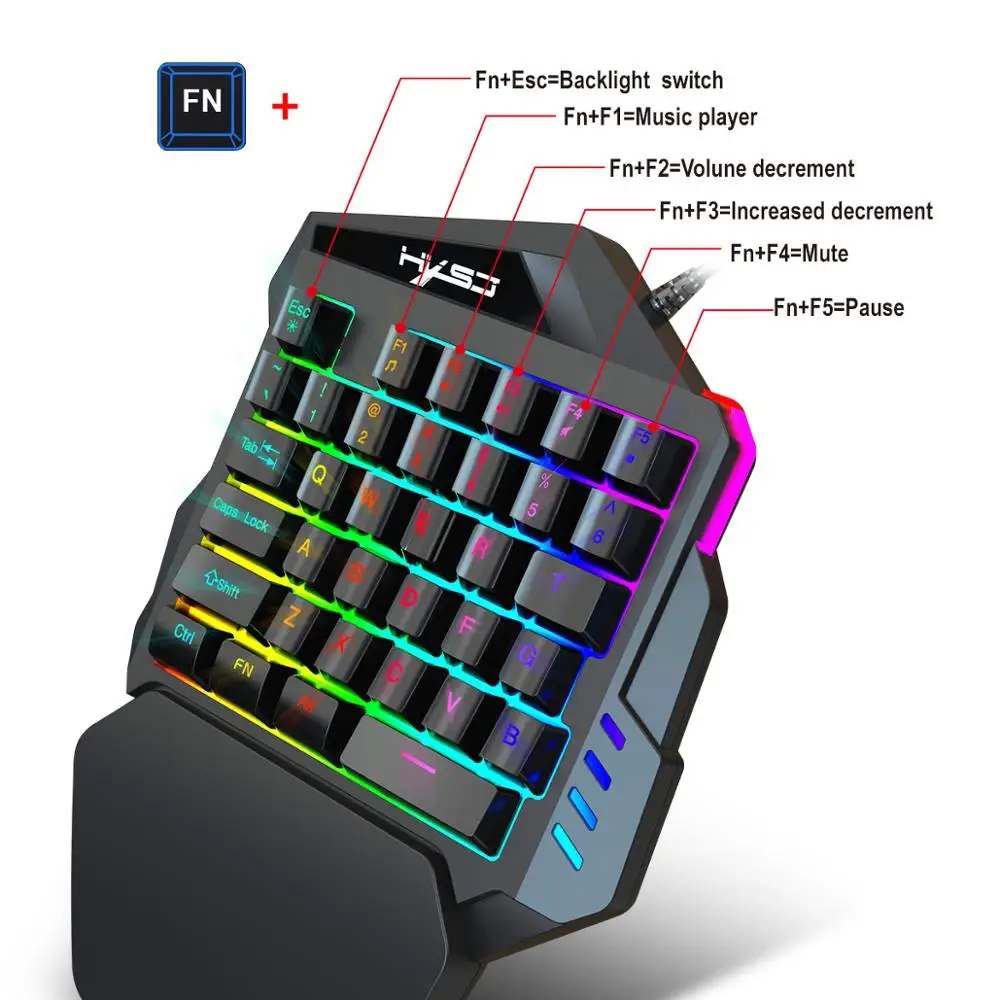 Игровая клавиатура для одной руки с RGB-подсветкой портативная игровая