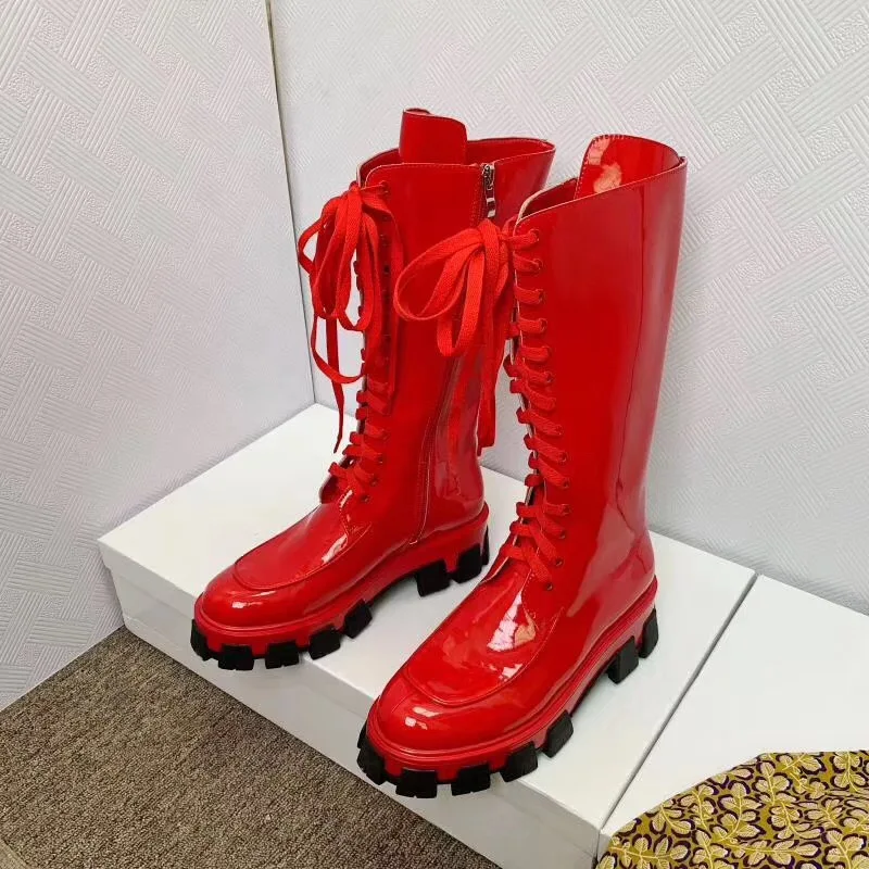 Botas Mujer сапоги из лакированной кожи женская обувь для подиума Bota Feminina на платформе