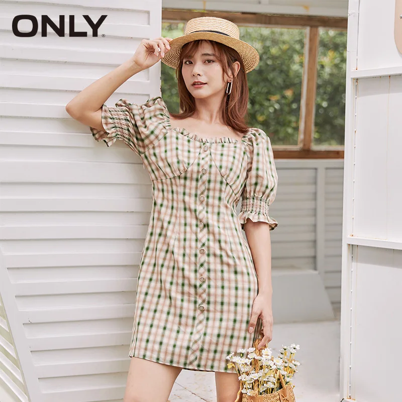 

ONLY Women Puff Sleeve Square Collar Spring Summer Dress |120307234