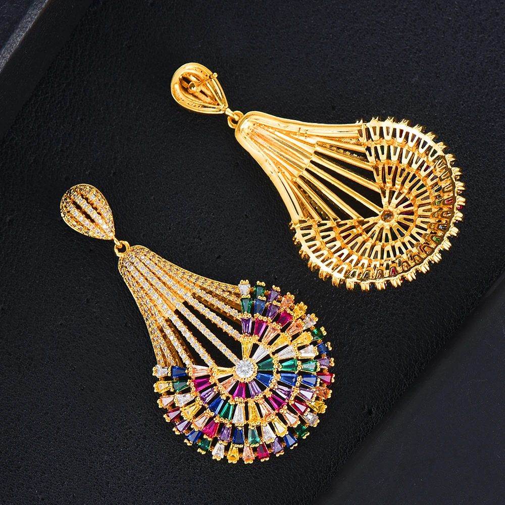 

SISCATHY Luxury Bell Cubic Zircon Nigerian Big Pendant Necklace Earring Jewelry Sets For Women Wedding Indian Dubai Jewelry Sets