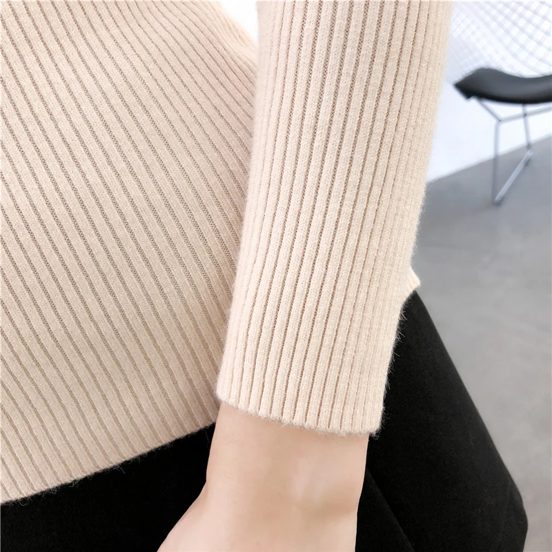 Autumn winter Women Knitted Sweater stretch Pullover Soft Slim Tops Knitwear round neck tight-fitting long-sleeved sweater | Женская