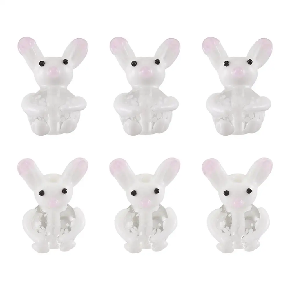 Cuentas de cristal de conejo hechas a mano, cuentas de joyería en forma de Mini Conejo, blancas para collar, pulsera, accesorios para hacer joyas, 10 Uds.