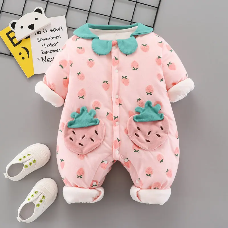 

Baby Clothes Girl Infant Autumn/winter Thin Cotton One-piece Baby Girl Cotton-padded Clothes Quilted Romper Am*