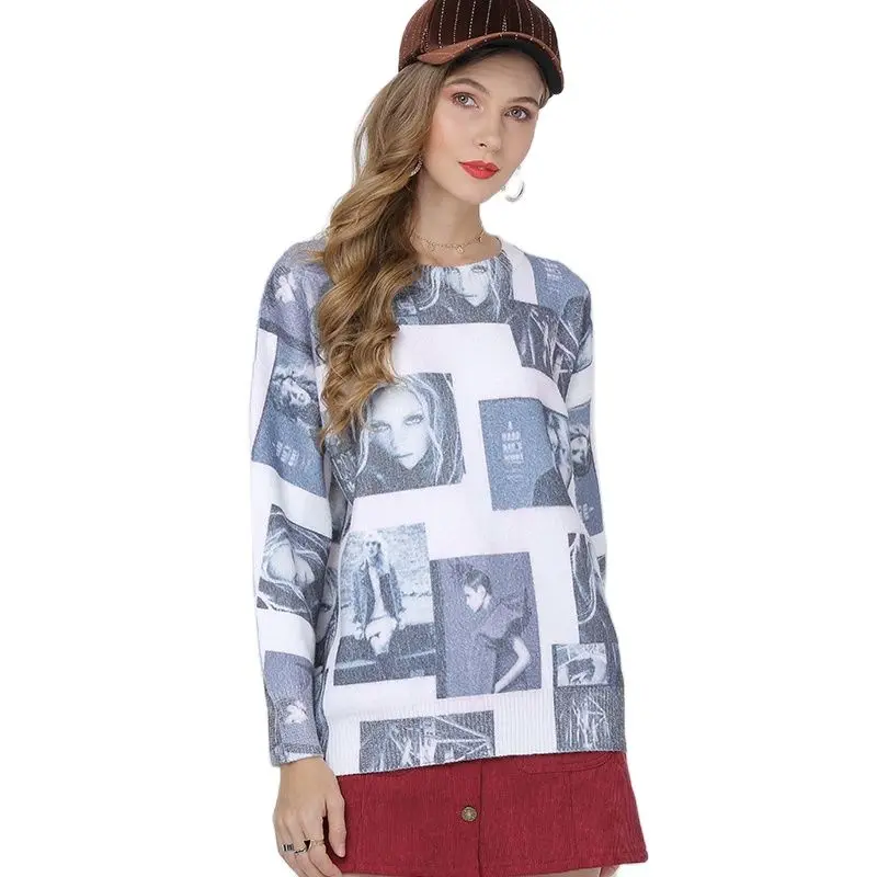 Модные свитера XIKOI с принтом идола Женский Зимний вязаный пуловер Повседневный