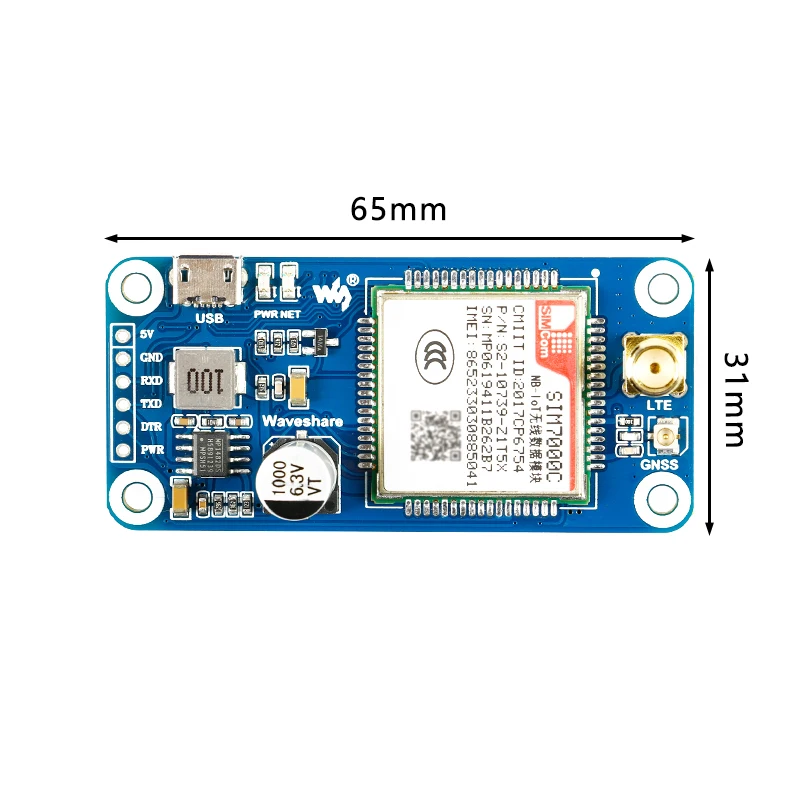 Шляпа Waveshare NB-IoT/eMTC/EDGE/GPRS/GNSS для RPi Zero/Zero W/Zero WH/2B/3B/3B + на основе SIM7000E поддерживает TCP UDP