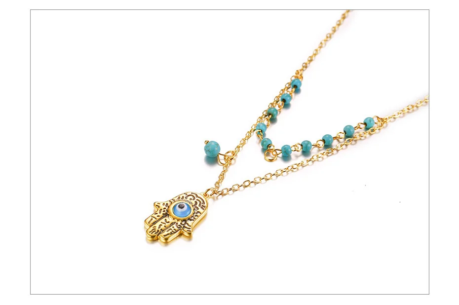 Vnox многослойная цепочка с натуральными бусинами для женщин из нержавеющей стали Длинная подвеска Хамса