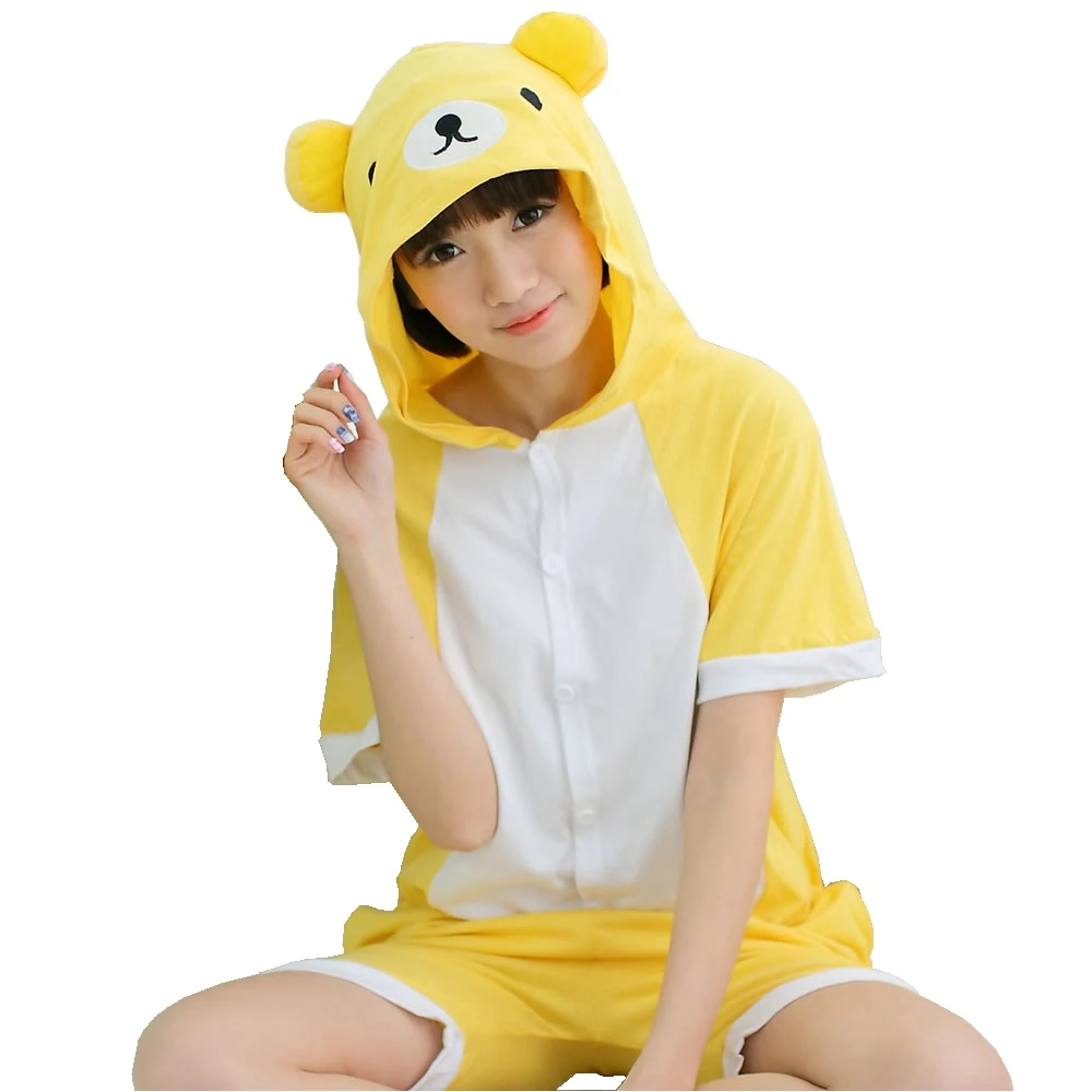 

Kigurumi Rilakkuma Bear Women Pajamas Summer Cotton Animal Pijamas Women Cartoon Cosplay Onesies Costume Short Sleeve Sleepwear