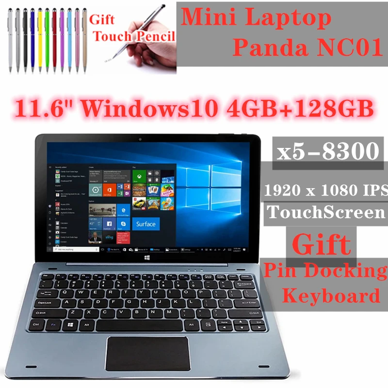 4GB RAM 128GB ROM 11.6 Inch Tablet PC NC01 Windows 10 With Pin Docking Keyboard Notebook Quad Core 1920*1080 IPS HDMI-compatible