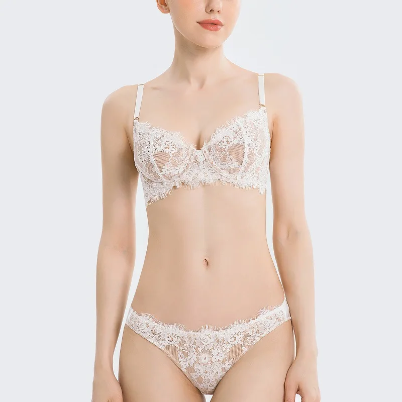 

Women Sexy Ultra-Thin Lace Underwear Set Soft Comfort 2 Pieces Push Up And Panties Fashion Low-Rise Briefs Breathable Lingerie