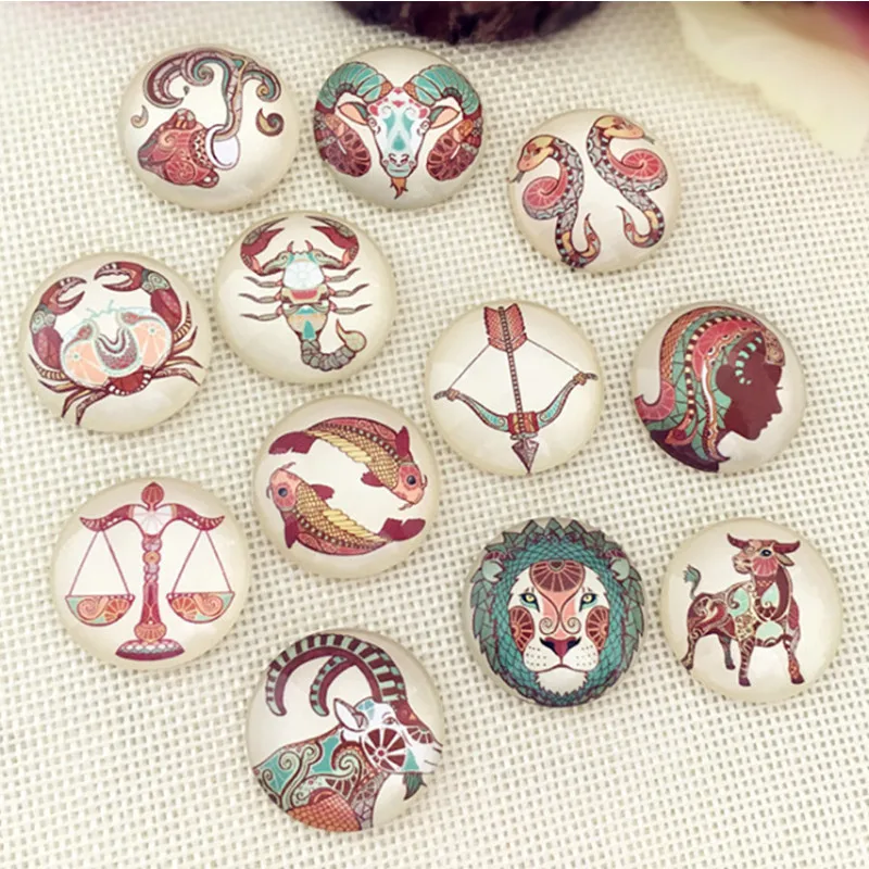 

Different Styles 12 Beautiful Constellationglass Mosaic Printed Picture Glass Half Round Dome Cabochons Tiles