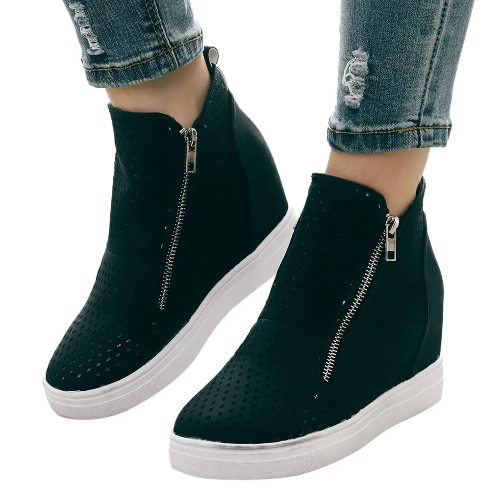 Зимние ботинки Женские ботильоны на плоской подошве молнии с круглым носком в