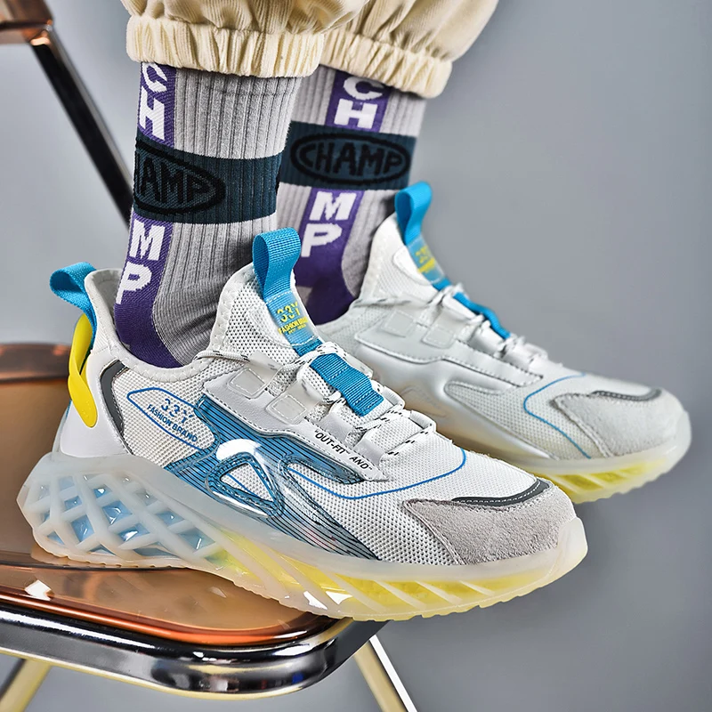 

2021 Autumn Fashion Breathable Men's Sport Running Shoes High Elasticity Light Shock Absorption Male Sneakers Plus Size 46