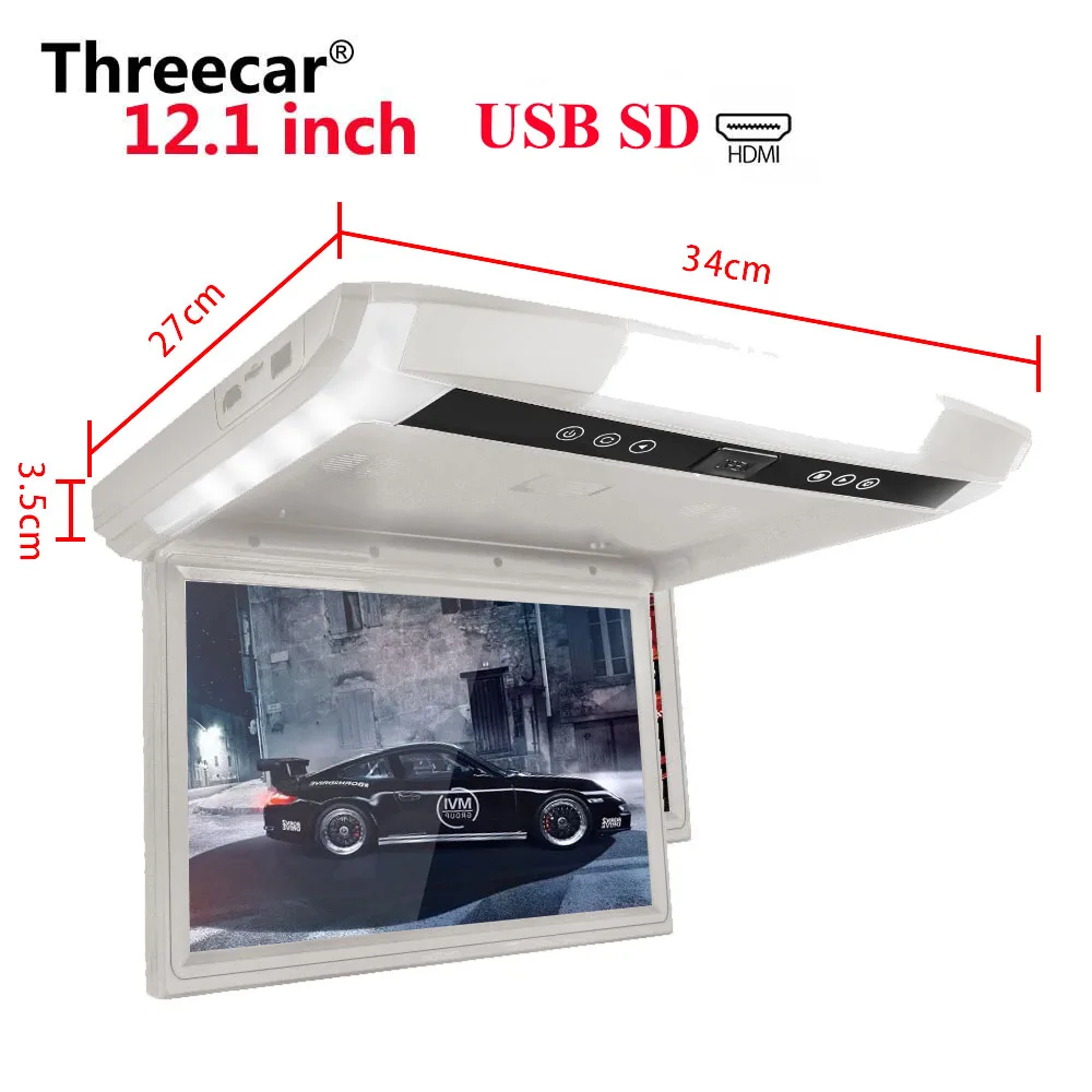 12 inch grey 10,1/12,1 дюймов откидной монитор 1080P HD плеер FM ультра тонкий автомобильный dvd-плеер 2-Way видео вход автомобильный на крыше TFT lcd монитор - Цвет: 12 inch grey