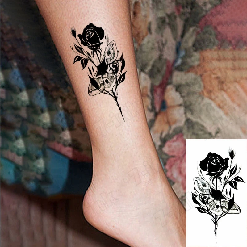 

Waterproof Temporary Tattoo Sticker Compass Letter Peony Flower Body Art Flash Tatoo Wrist Leg Fake Tatto for Girl Woman Men