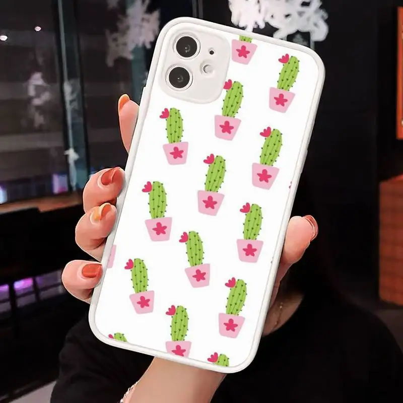 

Cartoon cactus cute Phone Case Matte Transparent for iPhone 7 8 11 12 s mini pro X XS XR MAX Plus cover funda