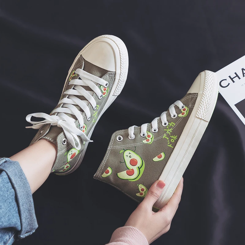 

Avocado high-top canvas shoes women 2020 spring new students Korean version ulzzang wild small white shoes casual women's shoes