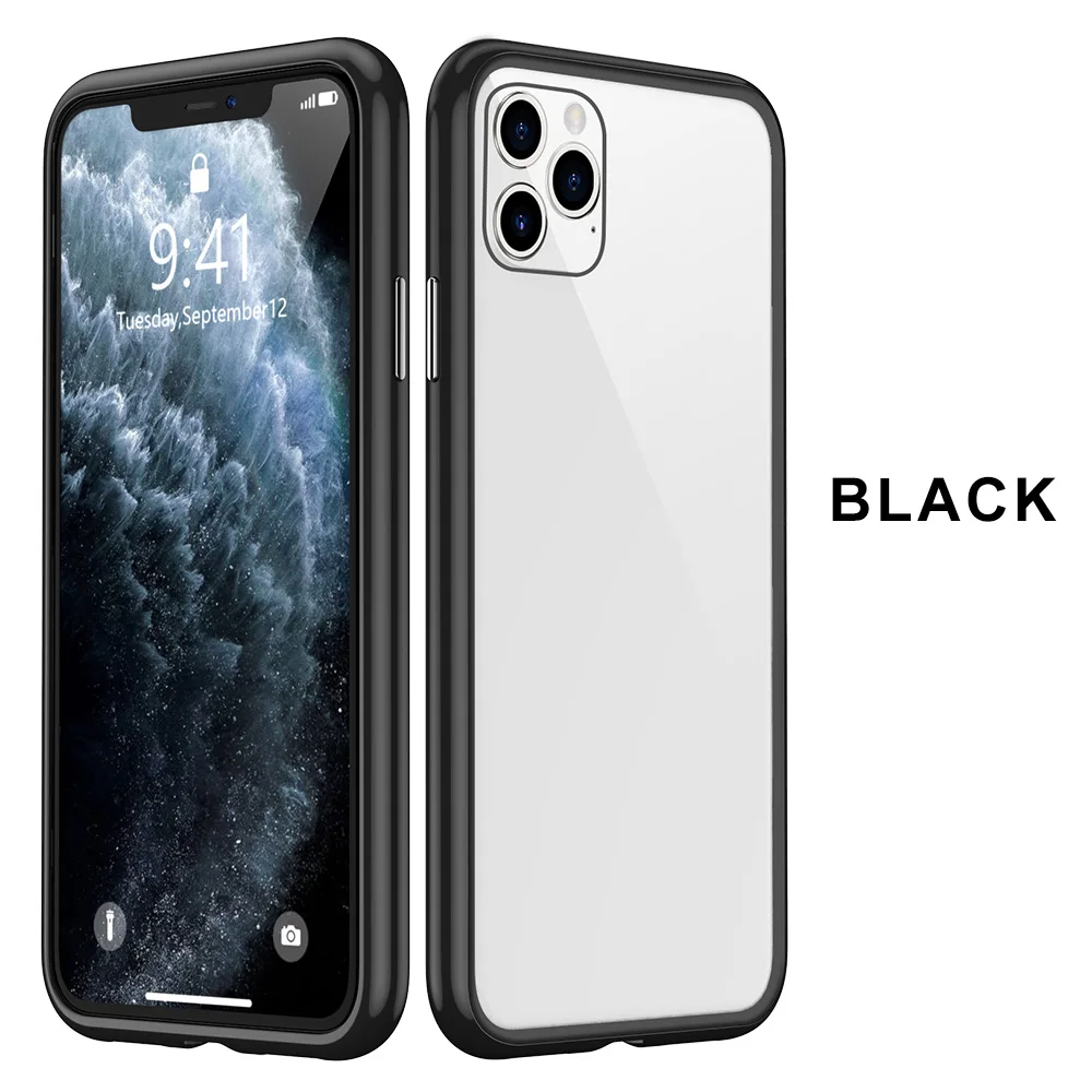transparent black KISSCASE металлический магнитный чехол для iPhone X 7 8 7plus 8plus 11 Pro Max XR XS MAX чехол HD закаленное стекло магнит чехол для телефона крышка - Цвет: transparent black