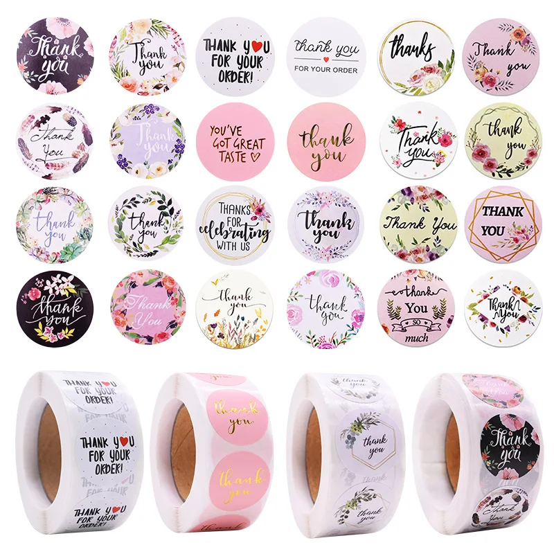 

500pcs/roll Thank You Stickers Sealing Labels Adhesive Round Paper Sticker Party Favors Packaging Supplies Soap Label Stickers