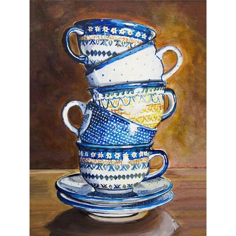 

Retro cup Pictures By Numbers Teacup Coffee Art DIY Oil Painting By Numbers Coffee Cup Scenery Coloring Canvas Painting