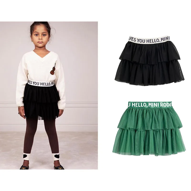 

EnkeliBB Girl Brand Design Tulle Skirt Black and Green Solid Color Children Mesh Skirts Summer and Spring Clothing Bottoms