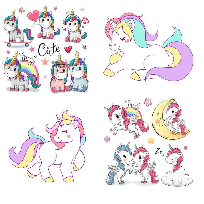 Мультяшный Единорог модная утюжок на одежде Новый дизайн Декор теплопередача