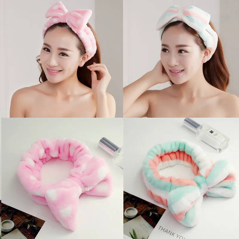 Повязка на голову женская мягкая бархатная в полоску с бантом |