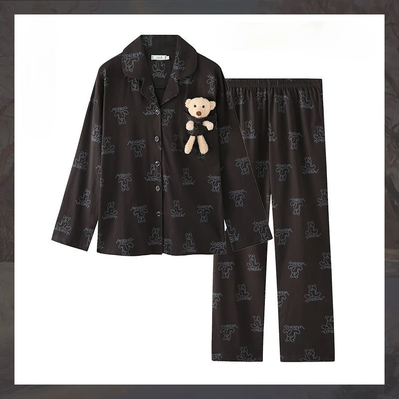 

Korean Couple Pajamas Spring Kawaii Print Pyjamas Women Cute Bear Doll Pijamas Plus Size Men's Sleepwear 2 Piece Homewear