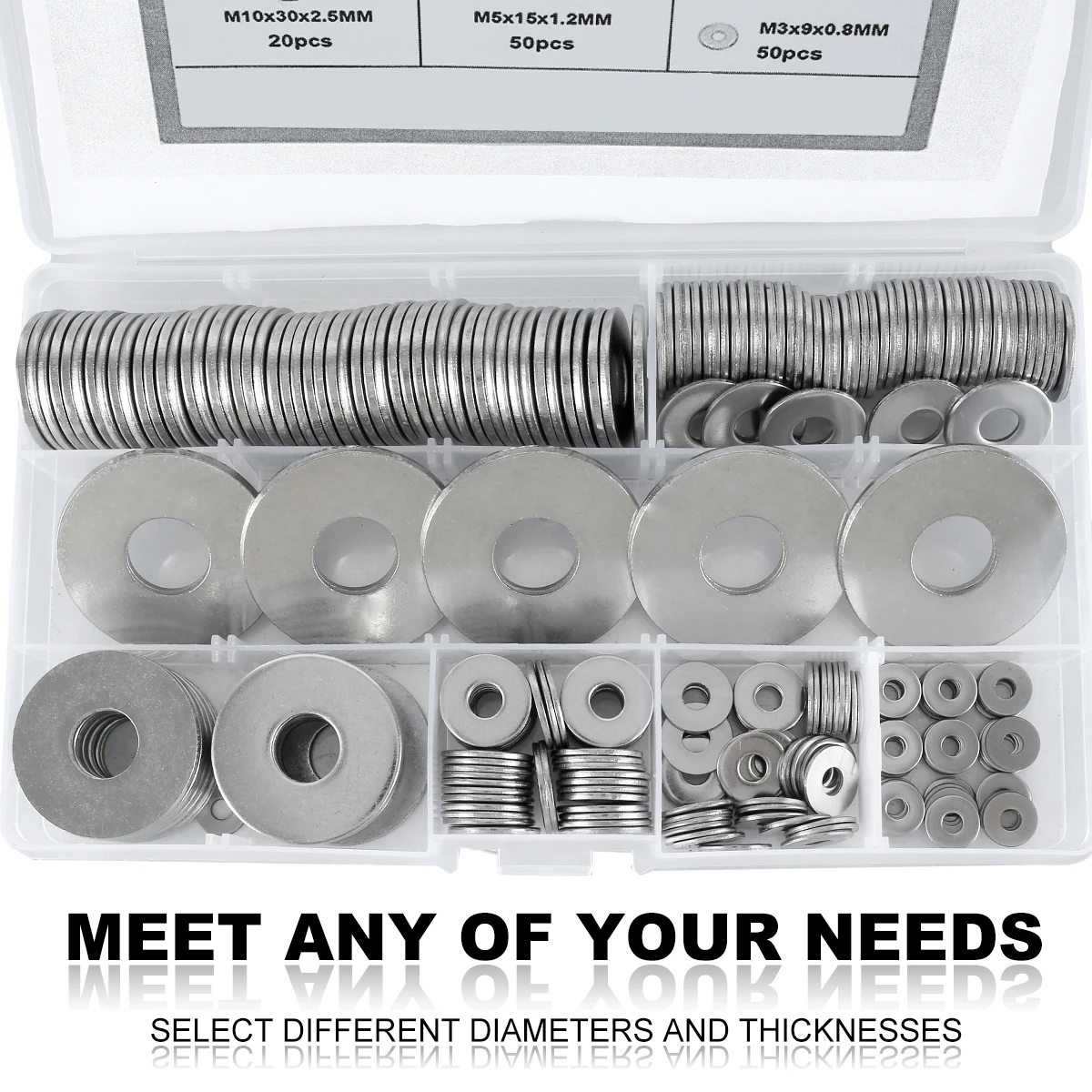 

275 Pcs Flat Washers Washer Plain Washer Kit Screw Fastener Hardware Assortment Accessories M3 M4 M5 M6 M8 M10 M12 Ring Gaskets