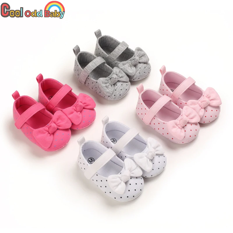 Cute Soft Cotton Cloth Surface Infant Baby Girl Shoes Newborn First Walkers Bowknot Polka Dot Print Velcro Toddler Home Shoes