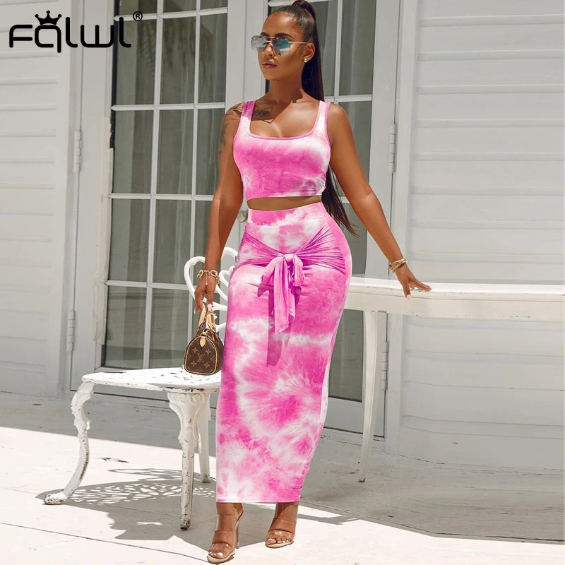 FQLWL комплект из двух предметов с принтом женская летняя Клубная розовая одежда