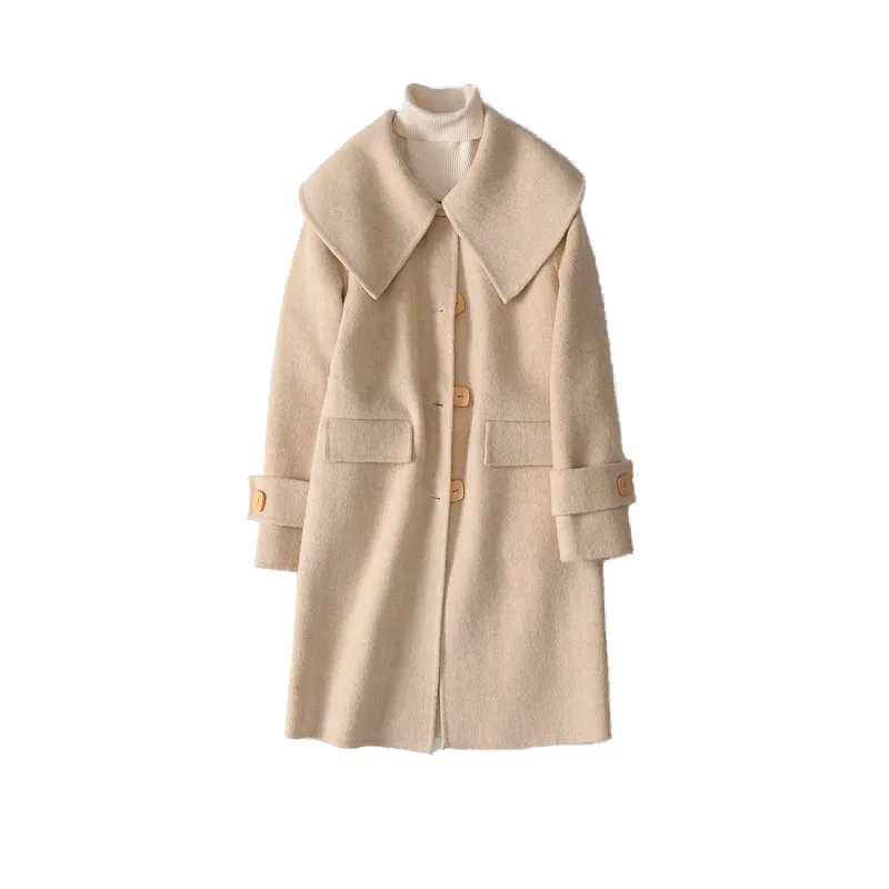 Женское пальто из шерсти альпаки элегантное корейское на весну и осень 2020