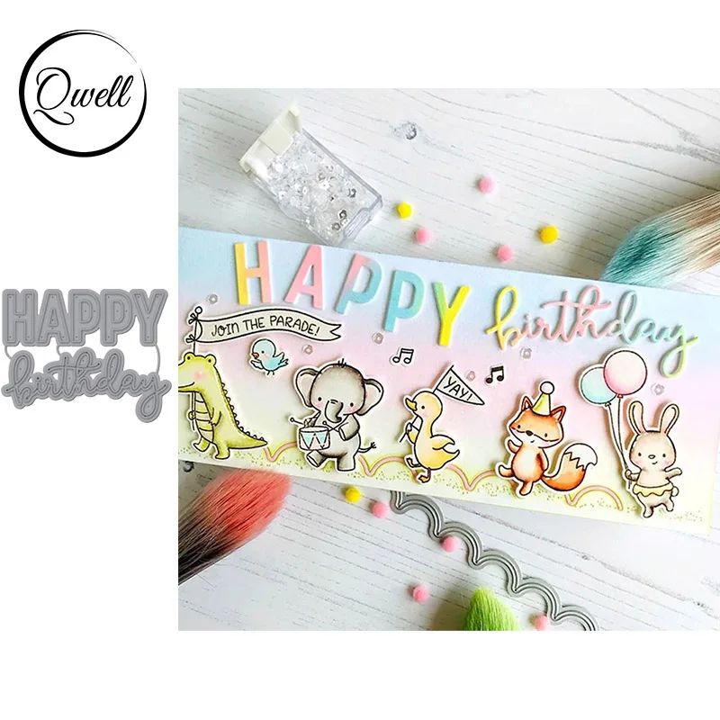 Металлические штампы QWELL с надписью Happy Birthday для скрапбукинга и изготовления карт