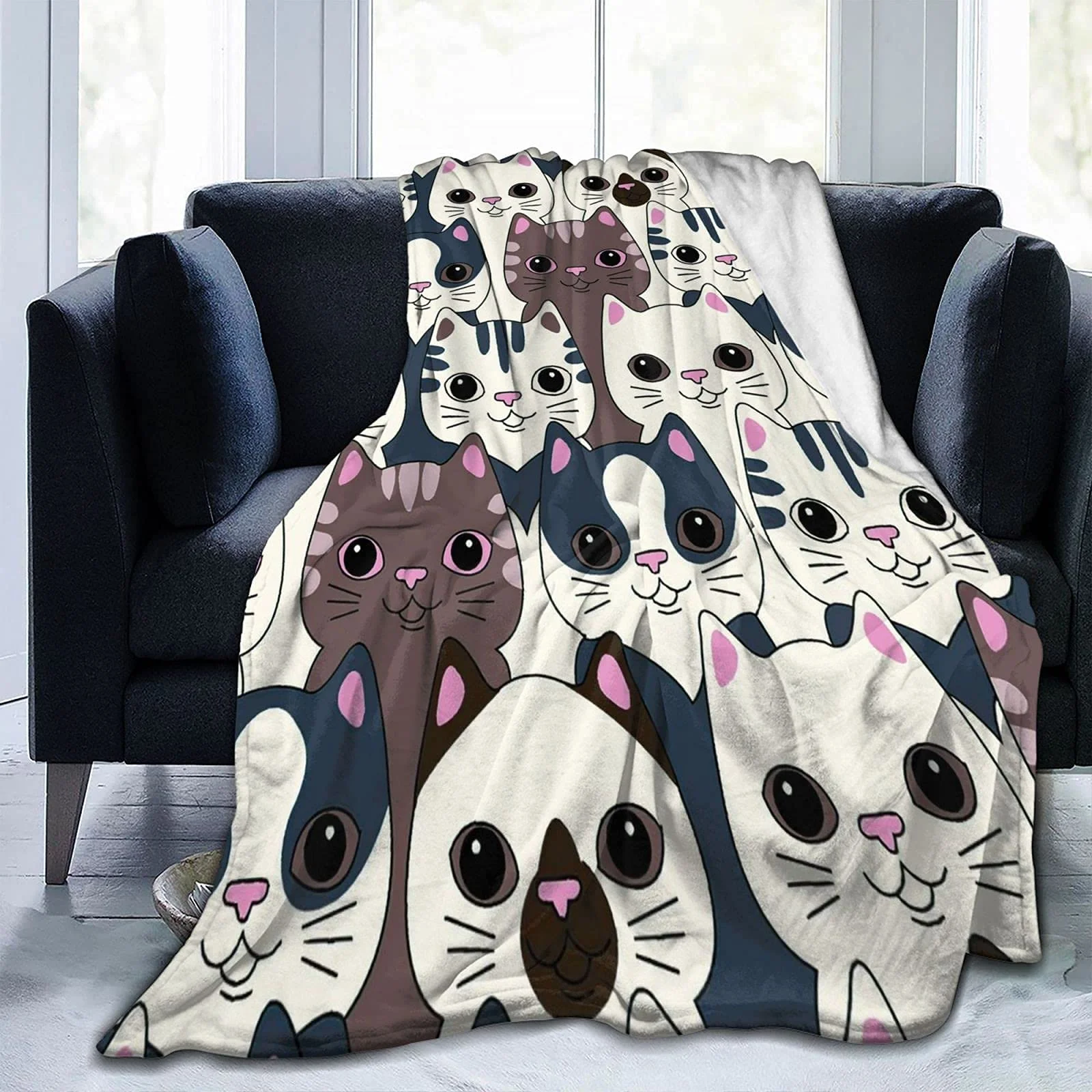 

Flannel Sheet Soft and Comfortable Animal Cat Flower Winter Fleece Blanket Warm Adult Girls Children Outdoor Portable 60*80 Inch