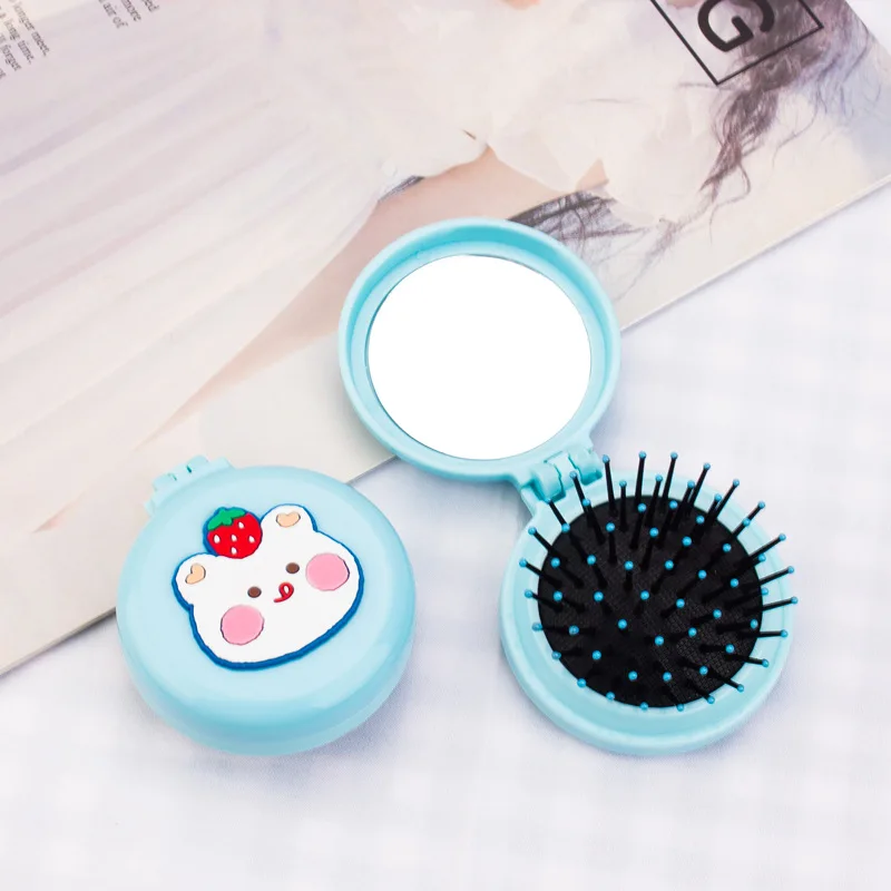 

Cute Girl Plastic Cartoon Folding Air Cushion Comb Portable Makeup Mirror Combing Suit Small Gift Airbag Comb Head Massage Comb
